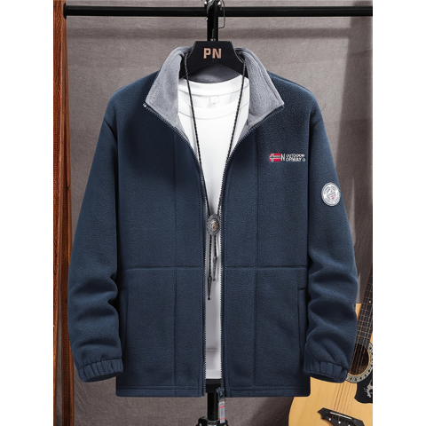 Men's fleece jacket with mock neck collar, zip front and side pockets