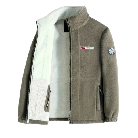 Men's fleece jacket with mock neck collar, zip front and side pockets