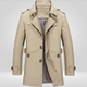 Men's belted trench coat with button front, long sleeves and checked lining