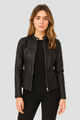 Women's short jacket with mandarin collar, long sleeves, front zip and zipped pockets
