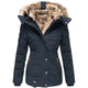 Women's hooded puffer jacket with fur trim