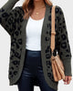 Women's leopard-print open-front knit cardigan with long sleeves