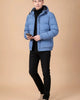 Men's hooded padded jacket with quilted panels and long sleeves