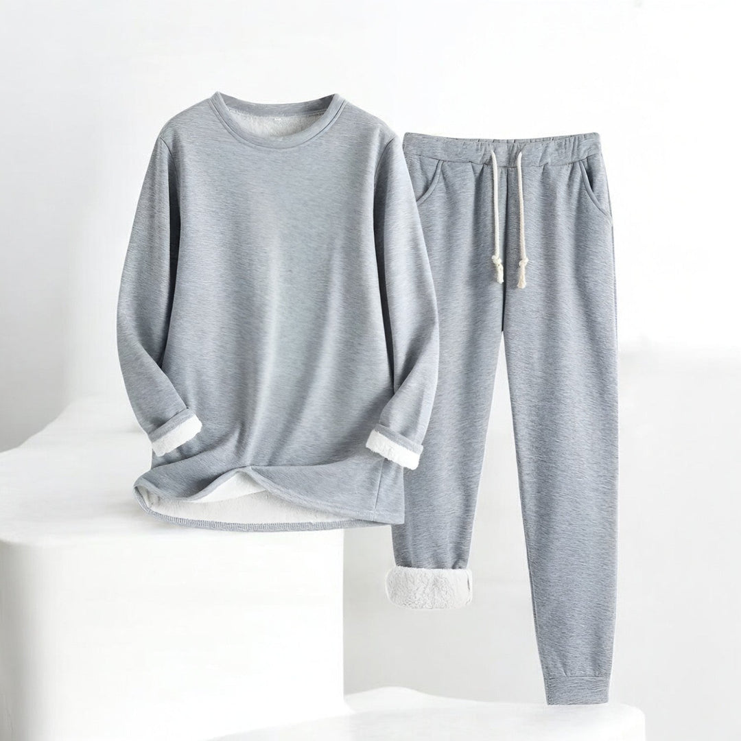 Unisex fleece-style lounge set with crew-neck top and jogger trousers