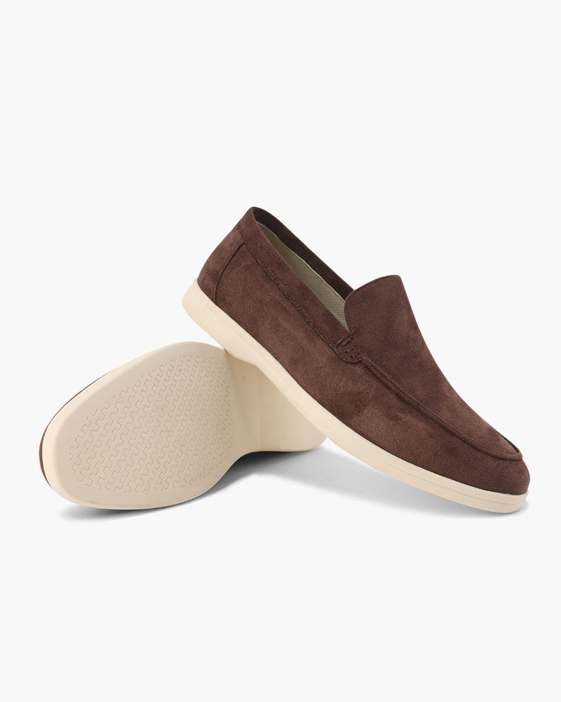 Women's slip-on loafers with almond toes and low wedge soles