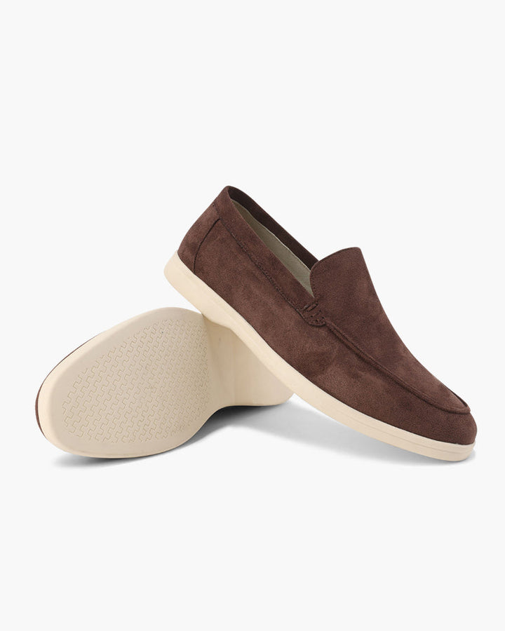 Women's slip-on loafers with almond toes and low wedge soles