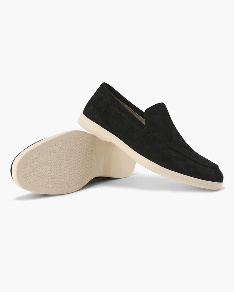 Women's slip-on loafers with almond toes and low wedge soles