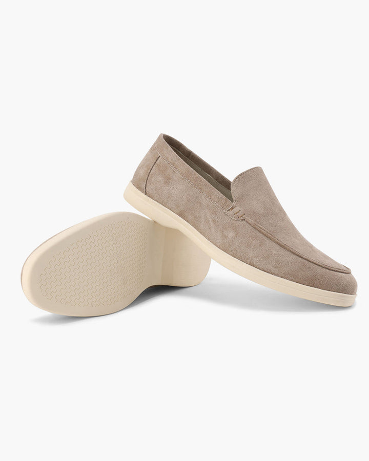 Women's slip-on loafers with almond toes and low wedge soles