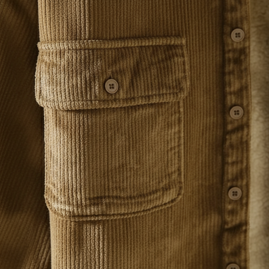 Men's ribbed jacket with contrasting sherpa collar, button front and chest pockets