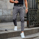 Men's checked slim fit trousers with tapered legs