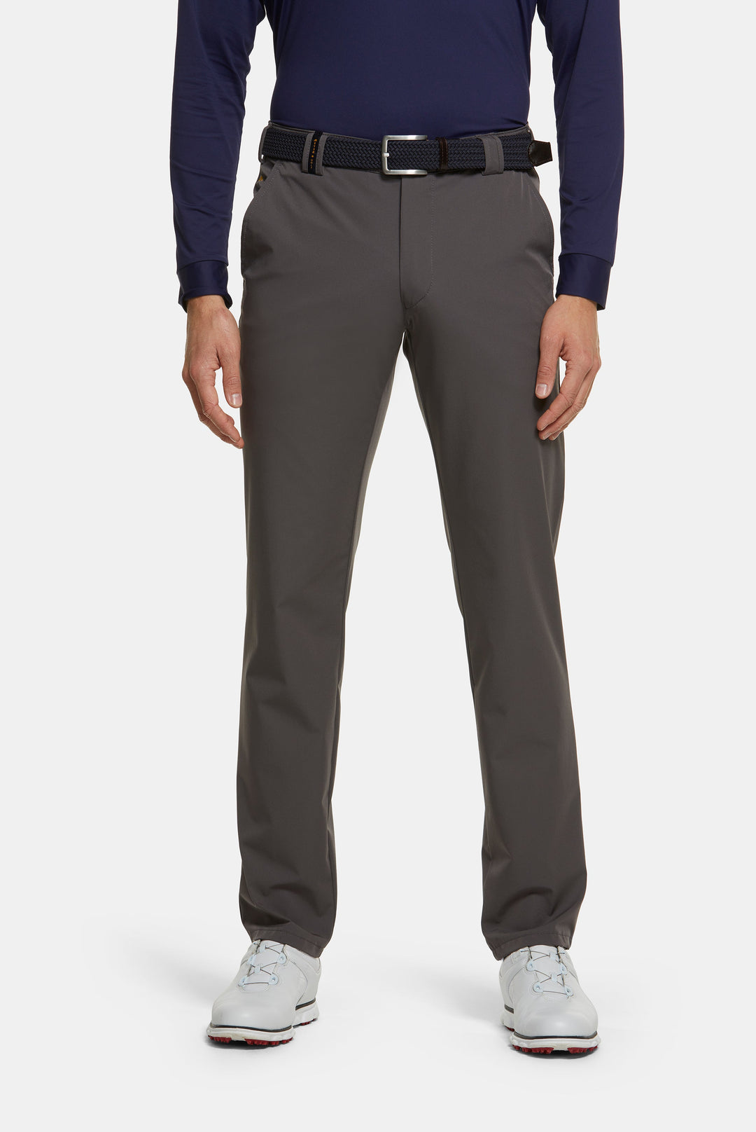 Straight leg golf chino trousers with belt loops and pockets