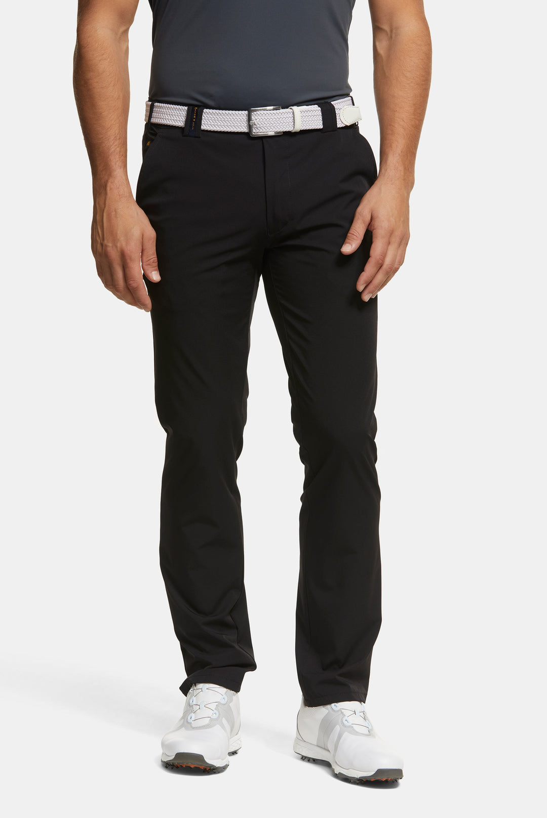 Straight leg golf chino trousers with belt loops and pockets