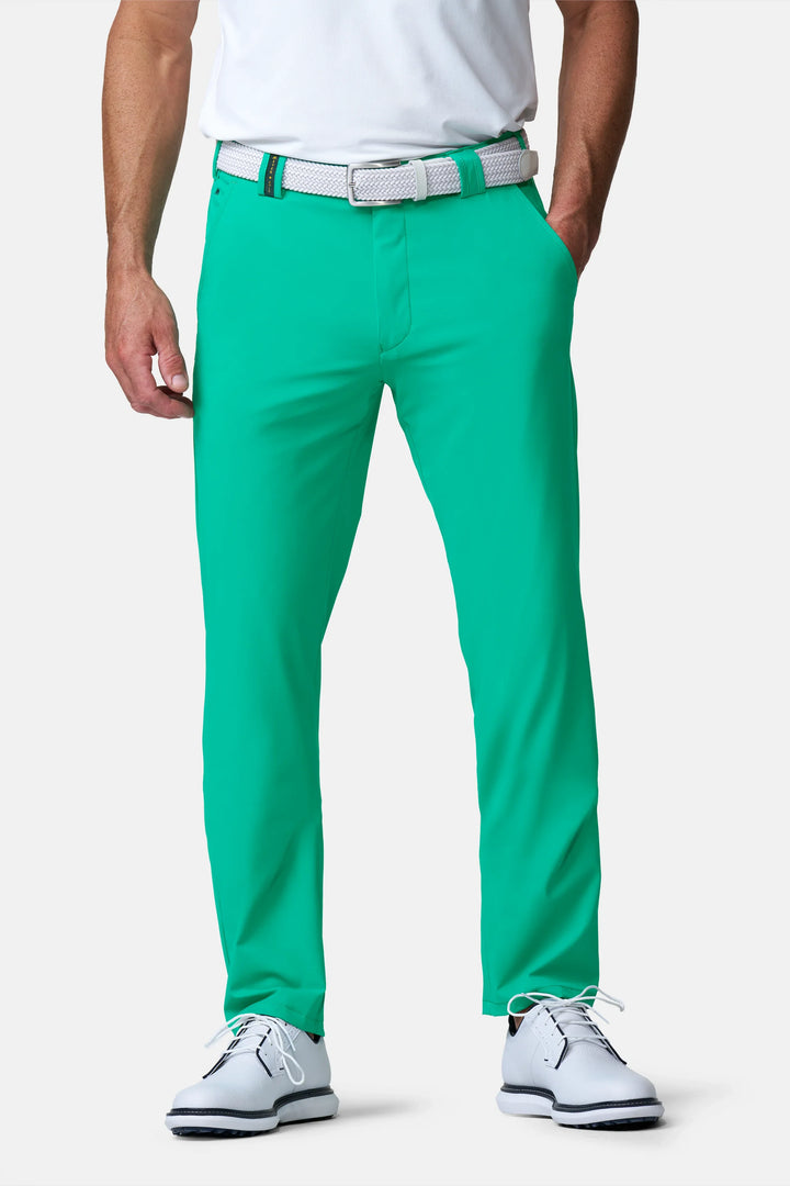 Straight leg golf chino trousers with belt loops and pockets