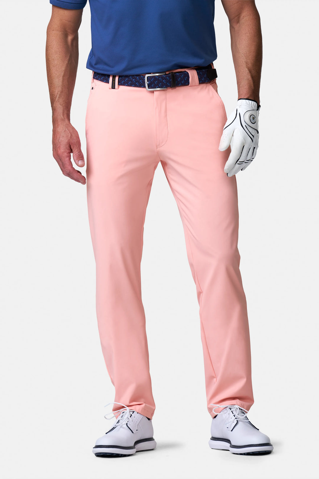 Straight leg golf chino trousers with belt loops and pockets
