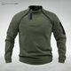 Men's high collar fleece pullover with chest and sleeve zip details