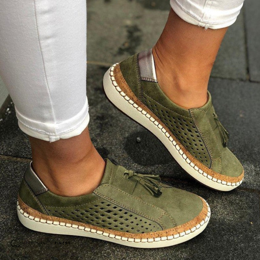 Women's Slip-On Loafer, Green, Perforated Detail