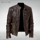 Men's leather-style biker jacket with zipped pockets