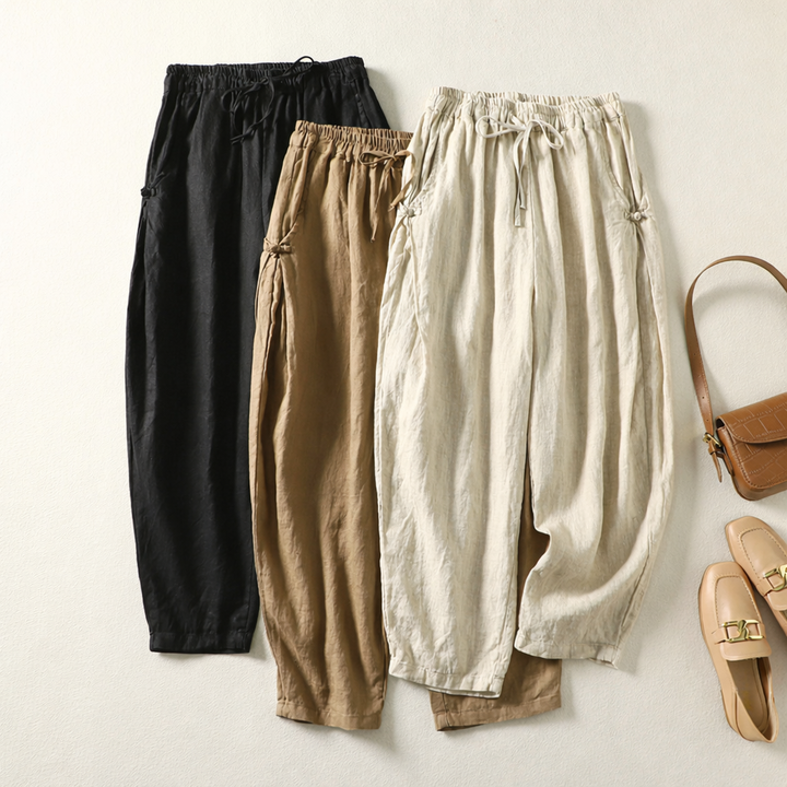 Women's relaxed-fit linen-blend drawstring trousers