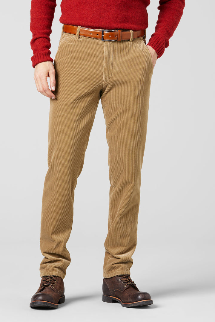 Men's straight leg corduroy trousers with belt loops and front pockets