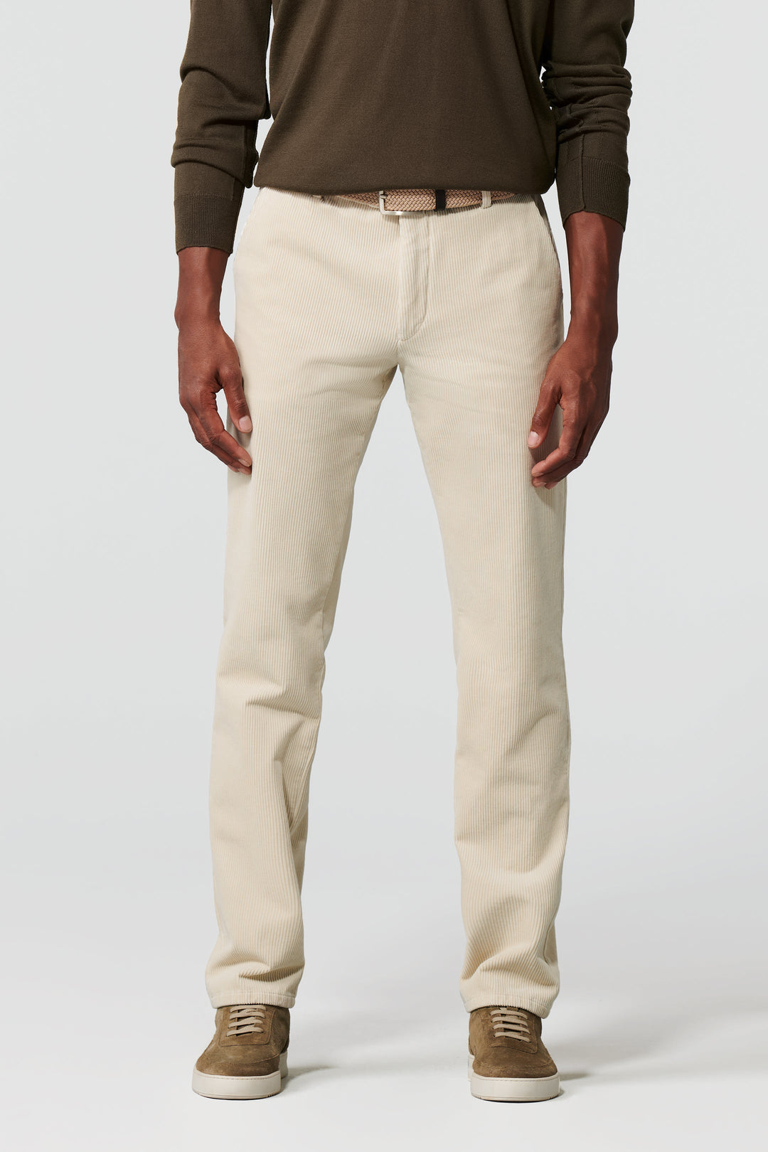 Men's straight leg corduroy trousers with belt loops and front pockets