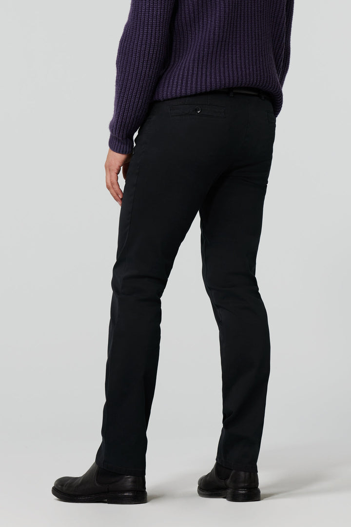 Men's straight leg trousers with five-pocket styling and belt loops