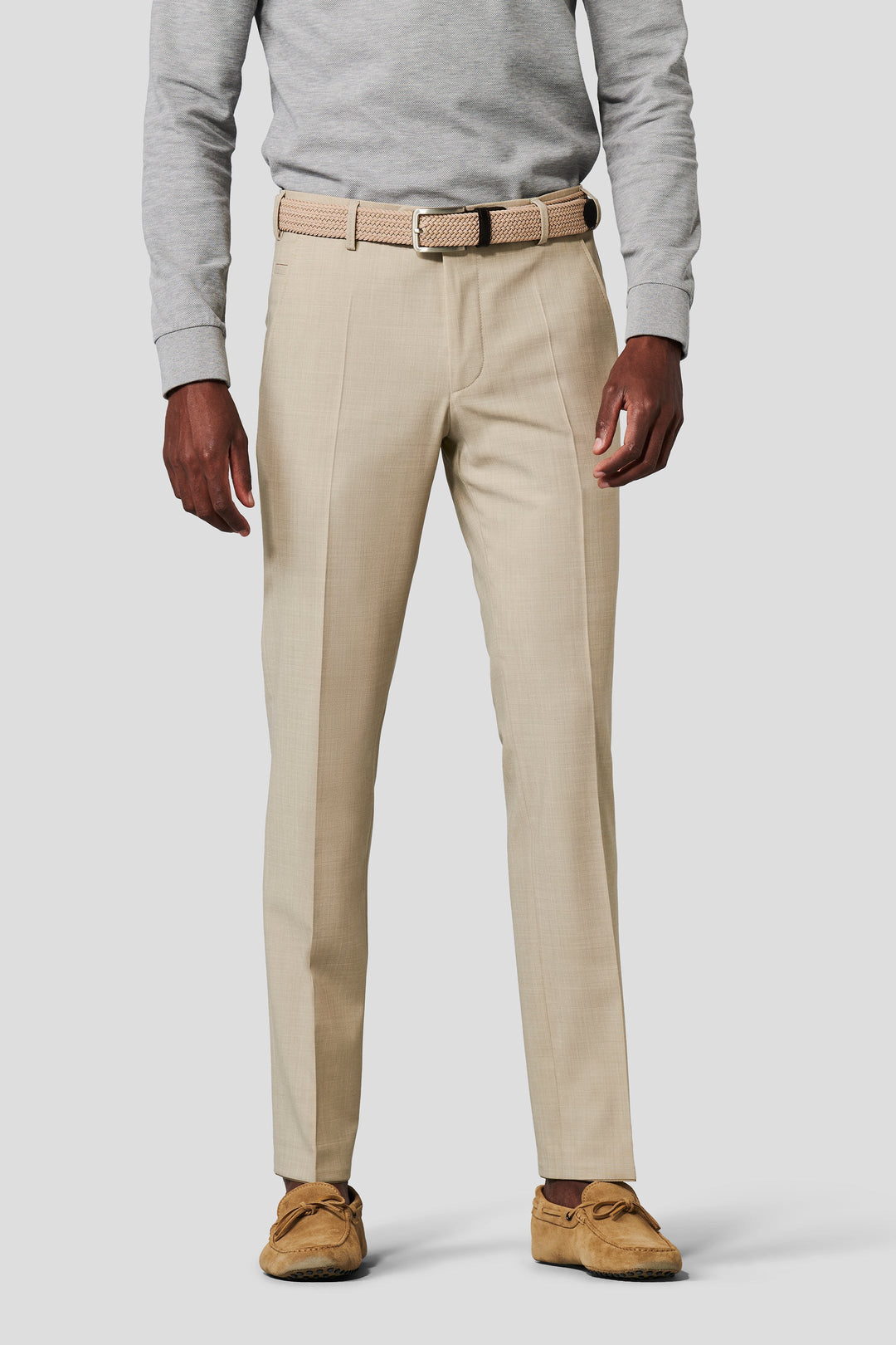 Men's tailored straight-leg trousers with flat front and defined creases