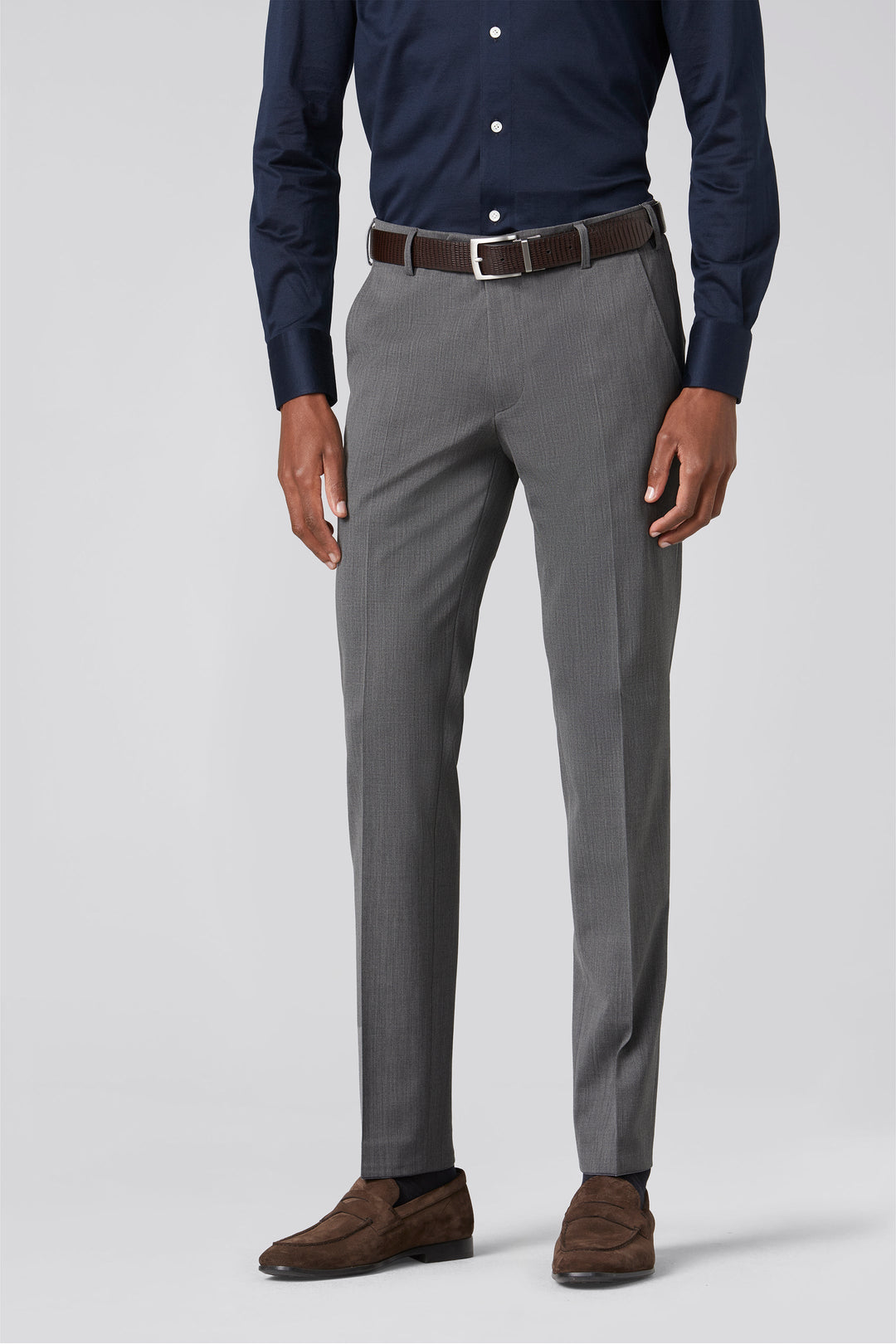 Men's tailored straight-leg trousers with flat front and defined creases