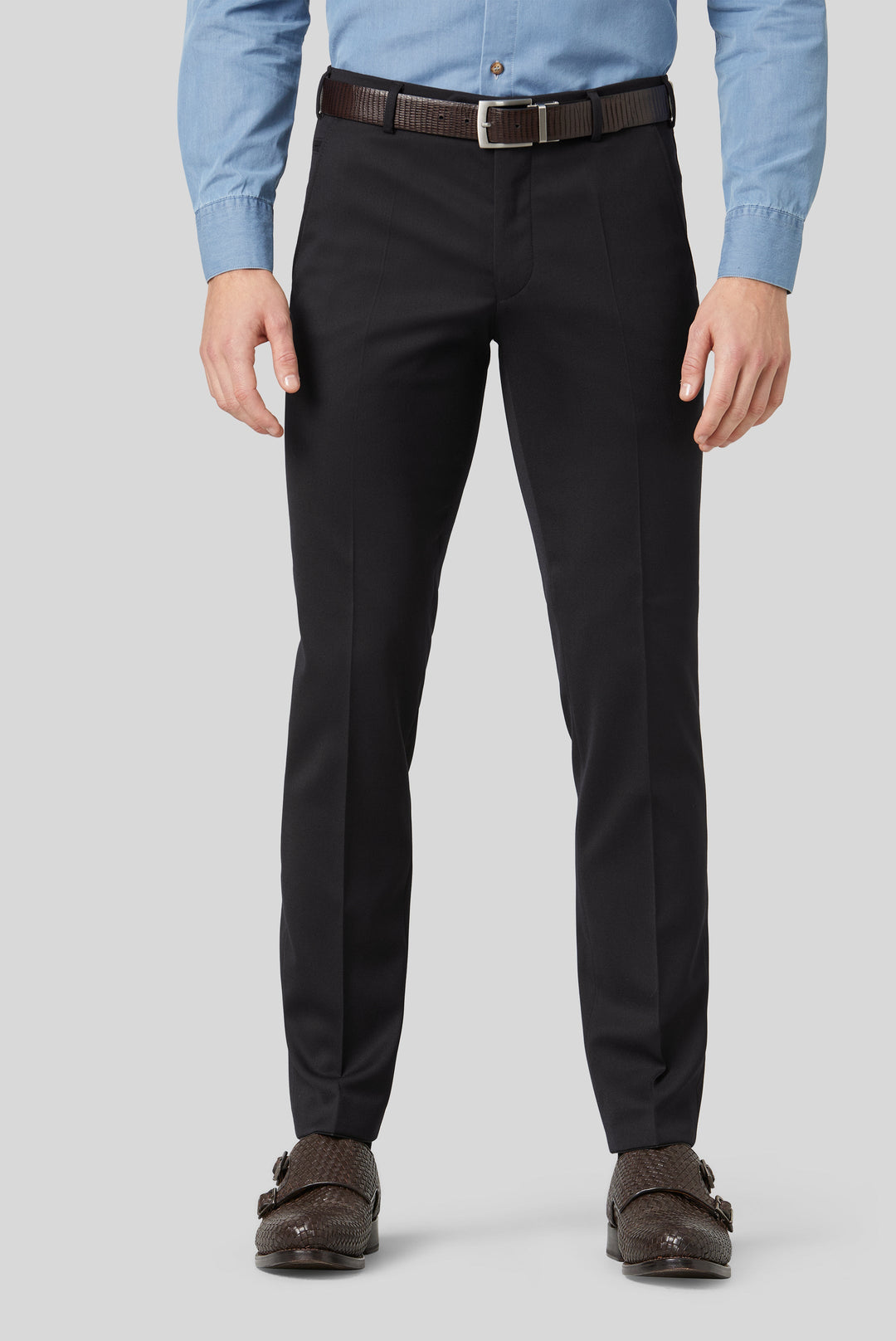 Men's tailored straight-leg trousers with flat front and defined creases