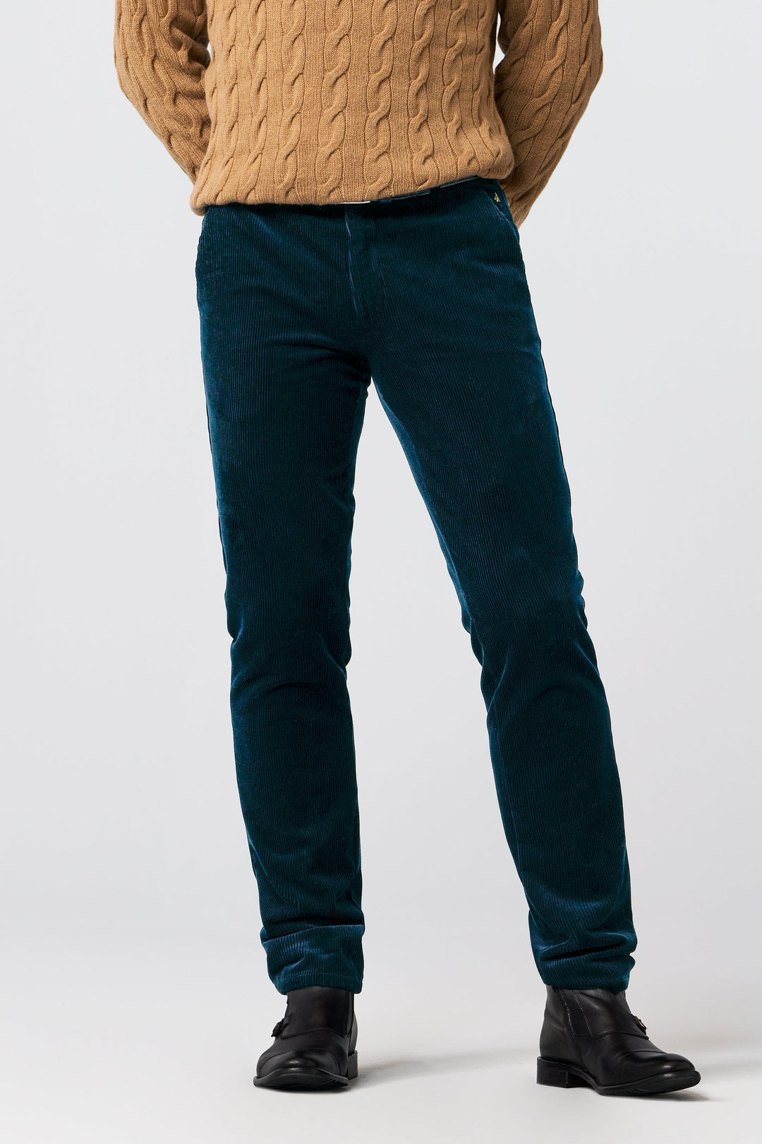 Men's straight leg corduroy trousers with belt loops and front pockets