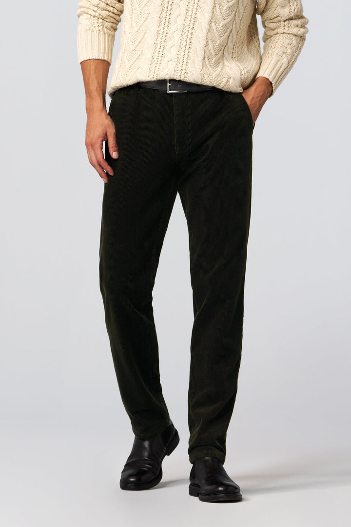Men's straight leg corduroy trousers with belt loops and front pockets