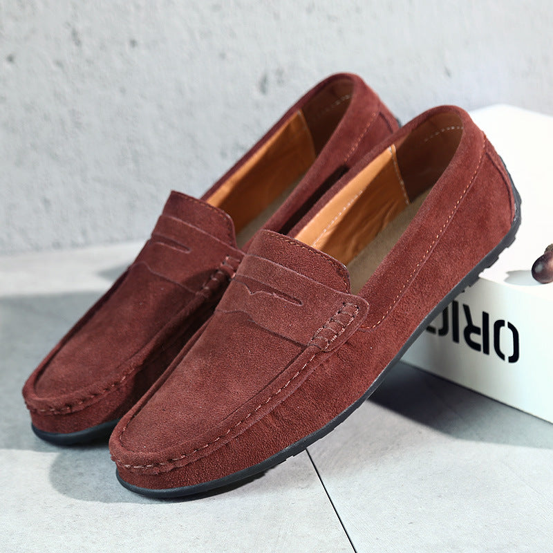 Men's moc toe slip-on loafers with flat sole