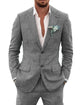 Men's tailored single breasted formal suit with two button jacket in light blue and beige.