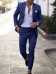 Men's tailored single breasted suit in navy blue and beige with white shirt