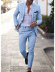 Men's tailored single breasted suit in navy blue and beige with white shirt