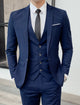Men's tailored three-piece wedding suit with single breasted jacket, waistcoat and trousers