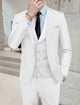 Men's tailored three-piece wedding suit with single breasted jacket, waistcoat and trousers