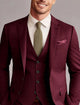 Men's tailored three-piece wedding suit with single breasted jacket, waistcoat and trousers