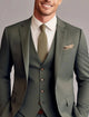 Men's tailored three-piece wedding suit with single breasted jacket, waistcoat and trousers