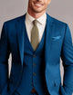 Men's tailored three-piece wedding suit with single breasted jacket, waistcoat and trousers