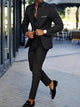 Men's 2-piece wedding suit in black with single breasted jacket, shown with white dress shirt and tie