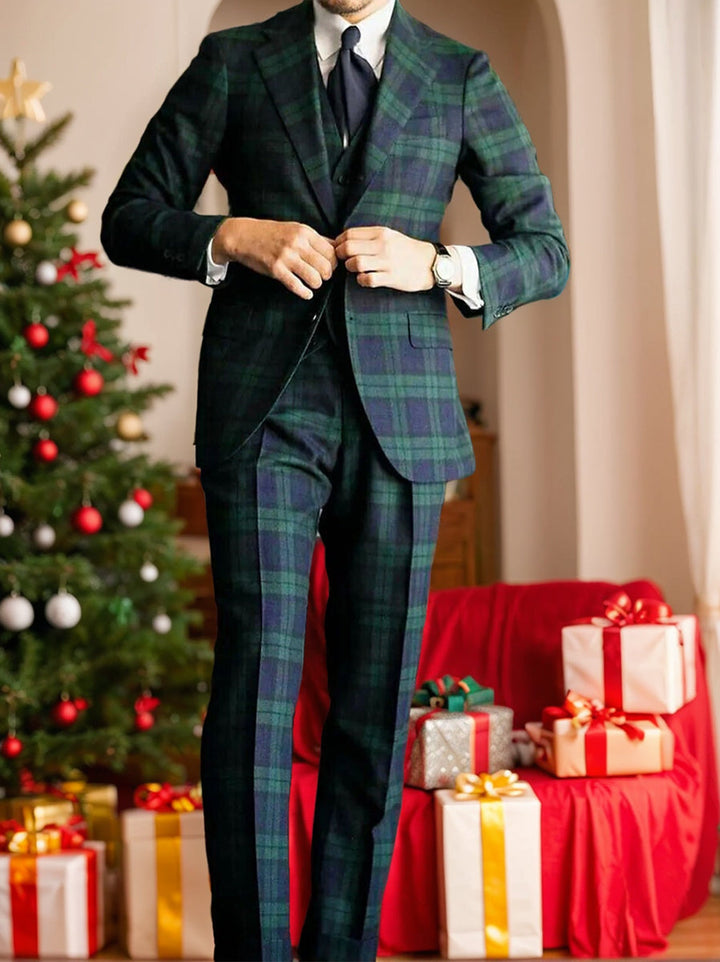Men's 3-Piece Plaid Wedding Suit in dark green