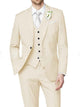 Men's tailored single-breasted wedding suit in pink and ivory, shown with white shirt and bow tie.