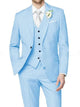 Men's tailored single-breasted wedding suit in pink and ivory, shown with white shirt and bow tie.