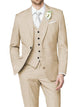 Men's tailored single-breasted wedding suit in pink and ivory, shown with white shirt and bow tie.