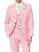 Men's tailored single-breasted wedding suit in pink and ivory, shown with white shirt and bow tie.