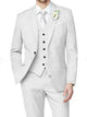 Men's tailored single-breasted wedding suit in pink and ivory, shown with white shirt and bow tie.