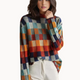 Women's multicoloured checkered patchwork turtleneck sweater with long sleeves