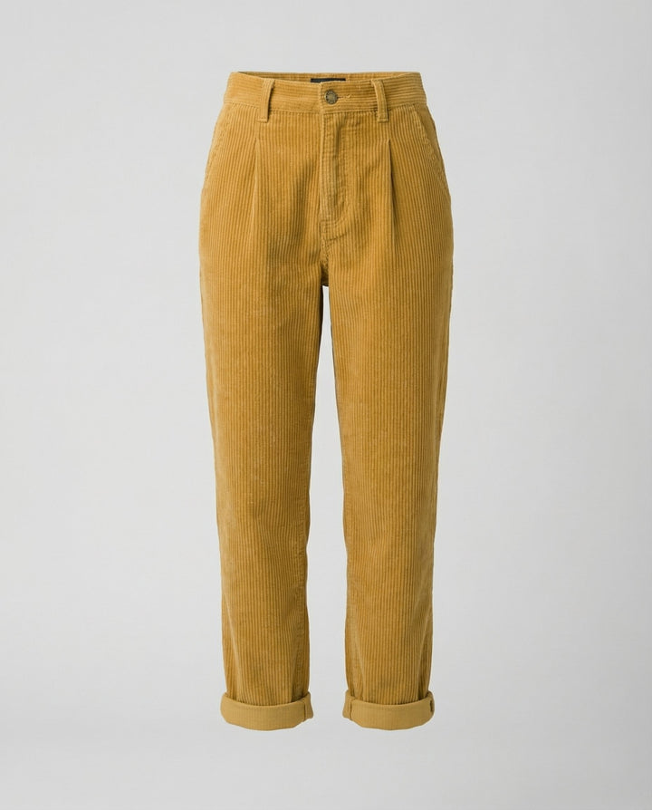 Women's corduroy trousers with high rise and rolled cuffs