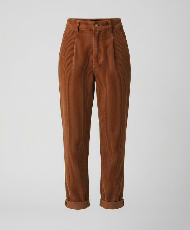 Women's corduroy trousers with high rise and rolled cuffs