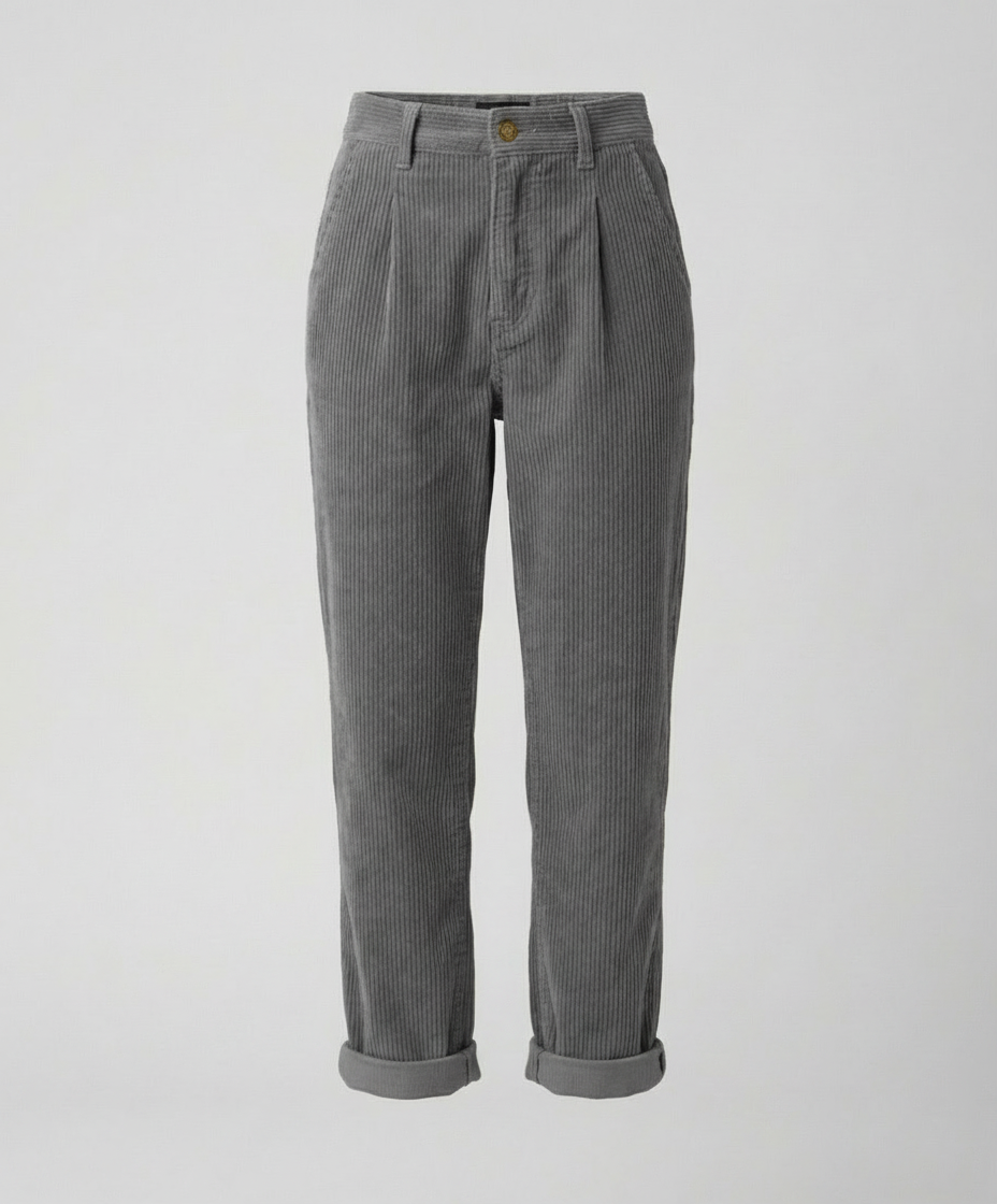 Women's corduroy trousers with high rise and rolled cuffs
